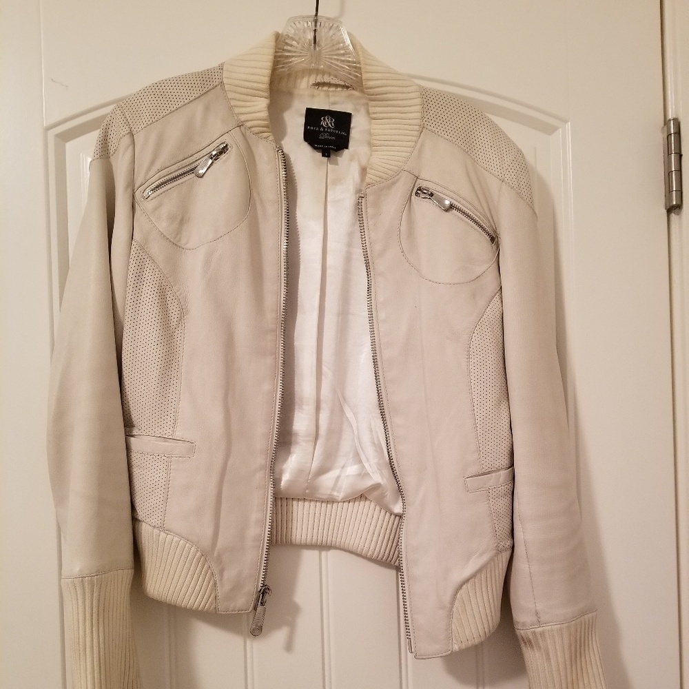 ROCK & REPUBLIC Off-White Leather Womens bomber
